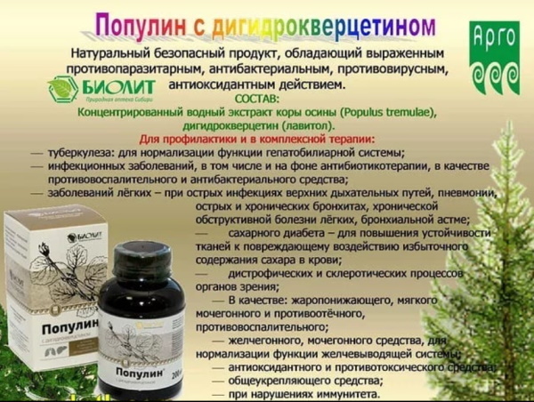 Популин с дигидрокверцетином. Инструкция по применению, цена, отзывы
